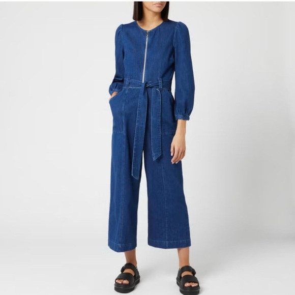 WHISTLES Estelle cropped denim jumpsuit 8 - Picture 1 of 16